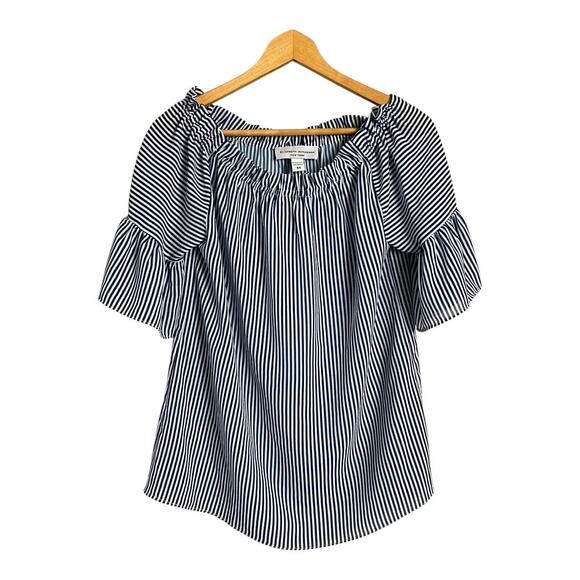 Elizabeth Ackerman Womens Blouse Shirt Top M Medium Striped Of the shoulder - Picture 1 of 4
